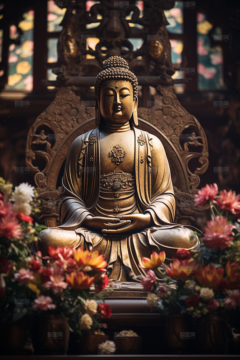 禅意佛像山水平和素材