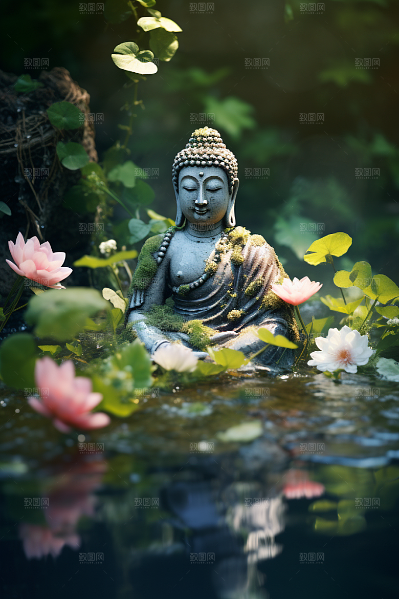 禅意佛像氛围平和素材