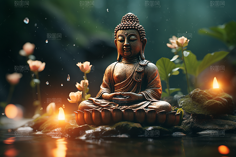 禅意佛像自然环境雕塑素材