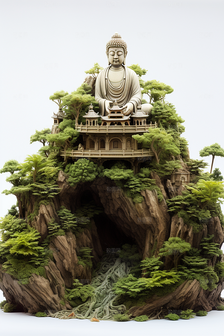 禅意佛像高山流水平和素材
