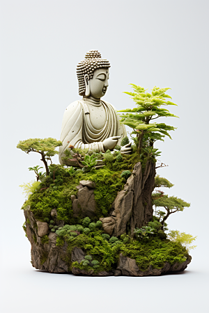禅意佛像雕像自然环境素材