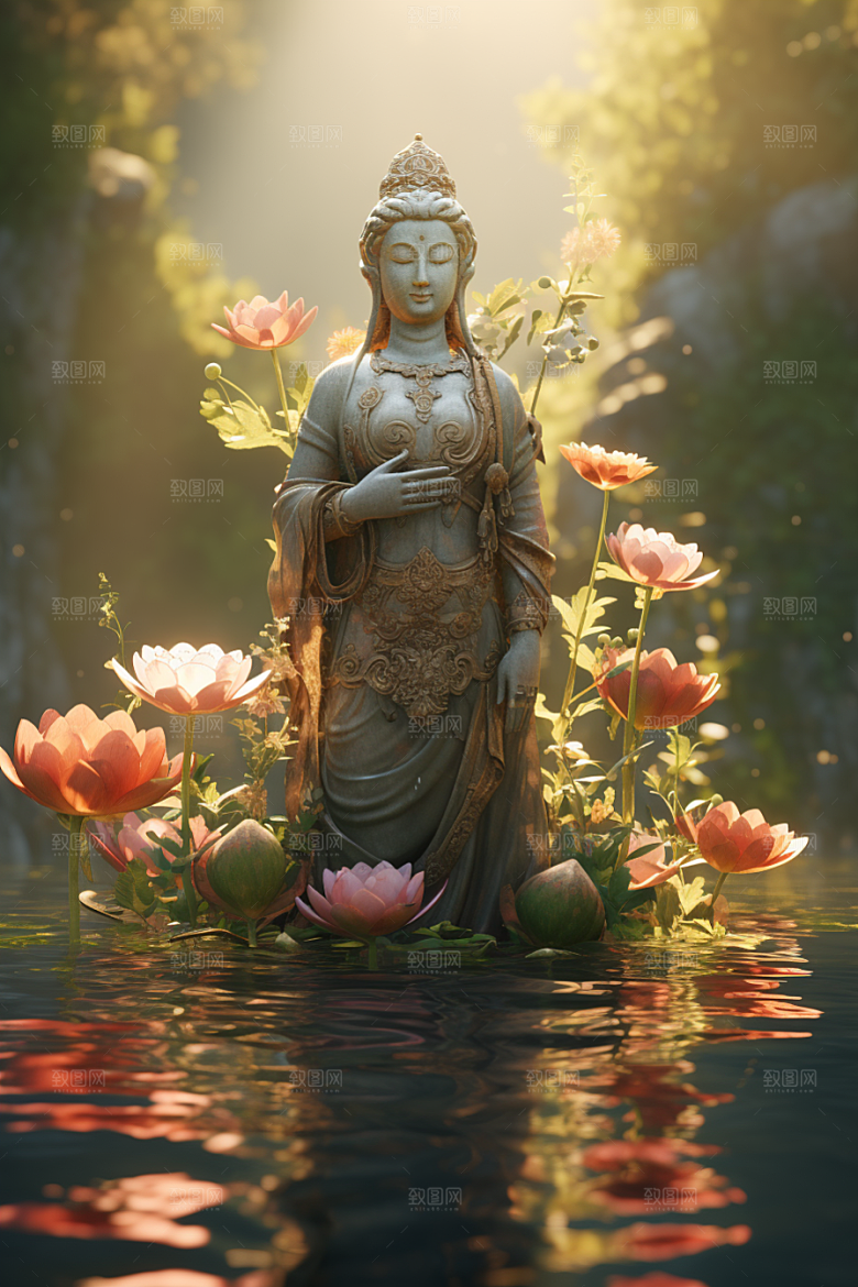 禅意佛像宗教雕像素材