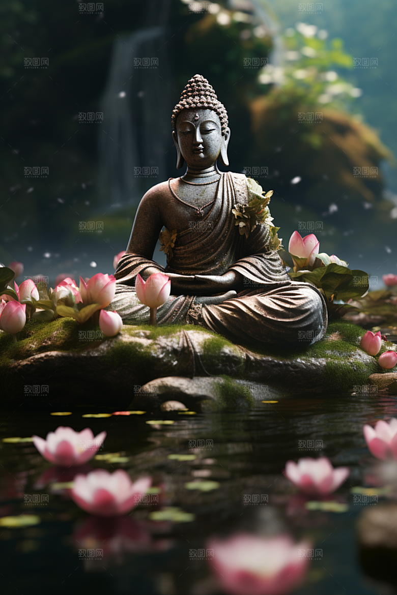 禅意佛像高清山水素材