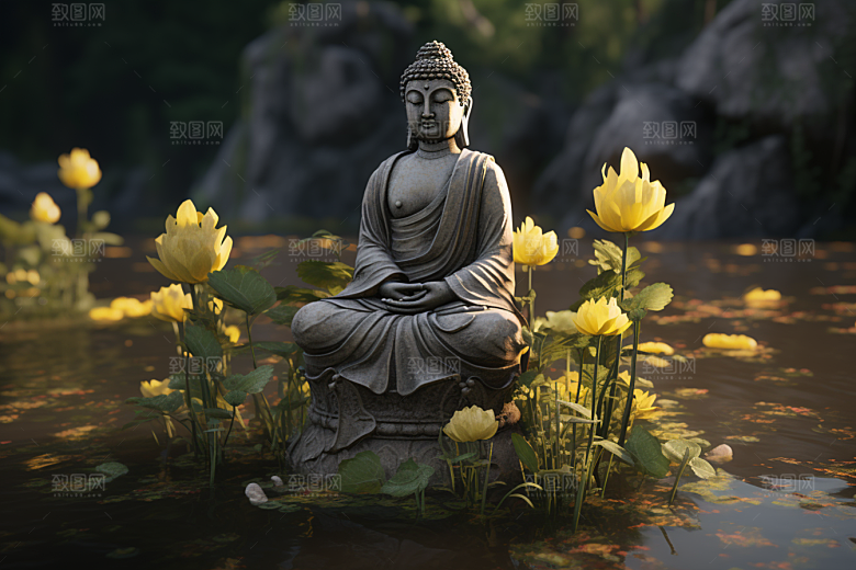 禅意佛像佛教自然环境素材