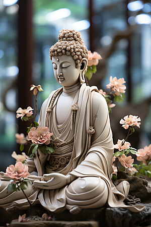 禅意佛像平和高山流水素材