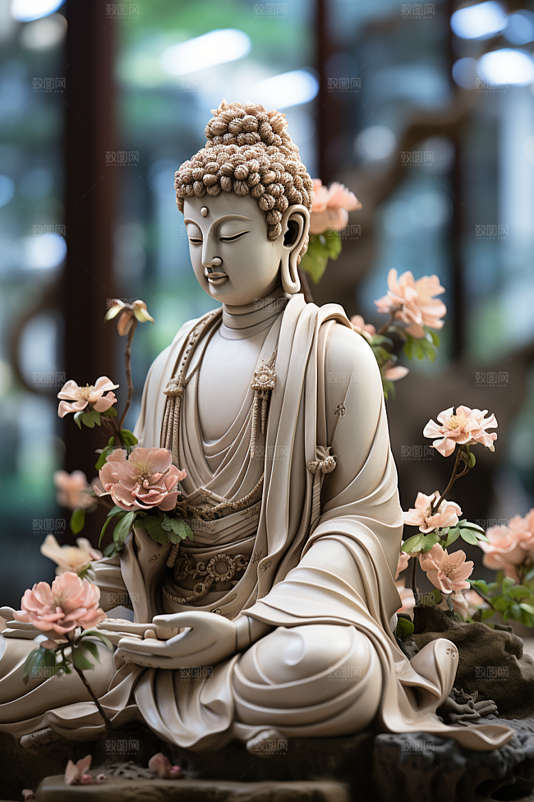 禅意佛像平和高山流水素材