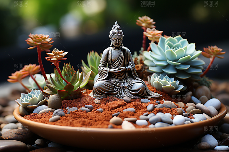 禅意佛像自然环境平和素材
