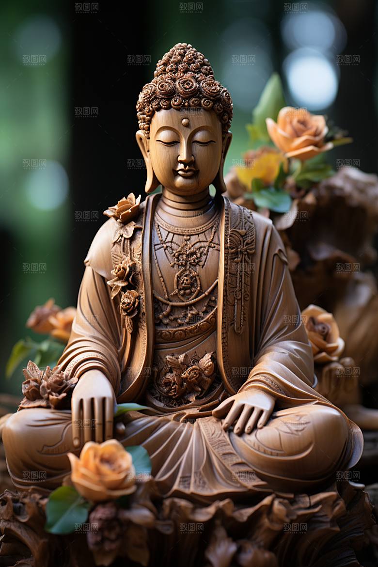 禅意佛像高山流水雕塑素材