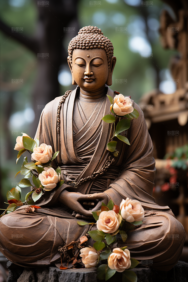 禅意佛像平和自然环境素材