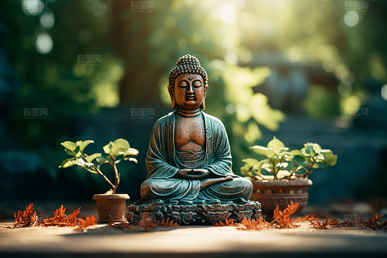 禅意佛像山水雕塑素材