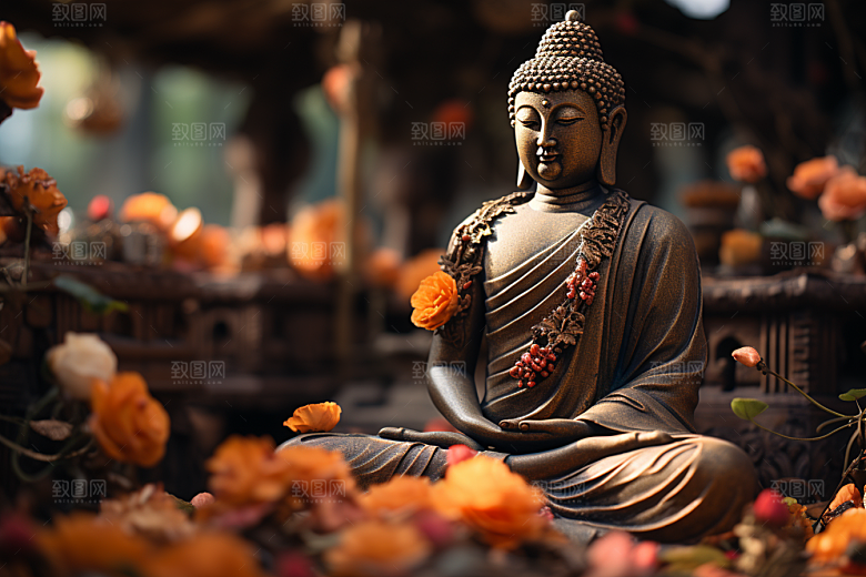 禅意佛像山水雕塑素材