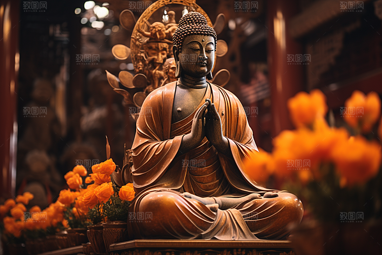禅意佛像信仰平和素材