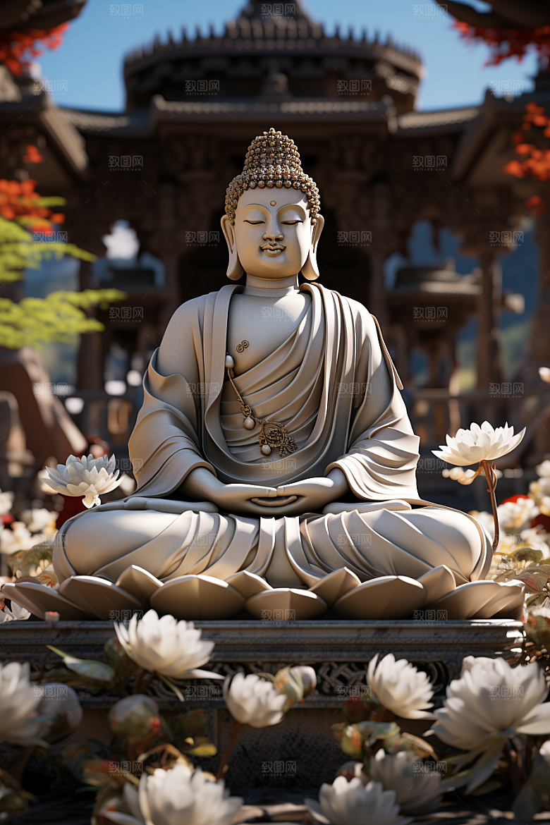 禅意佛像雕塑山水素材