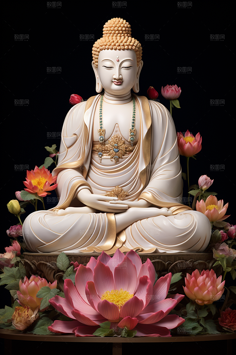 禅意佛像石雕平和素材