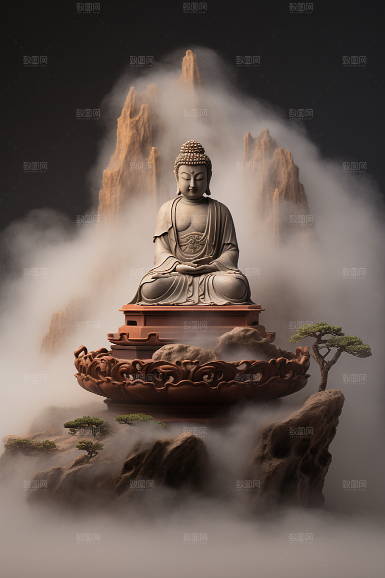 禅意佛像宗教山水素材