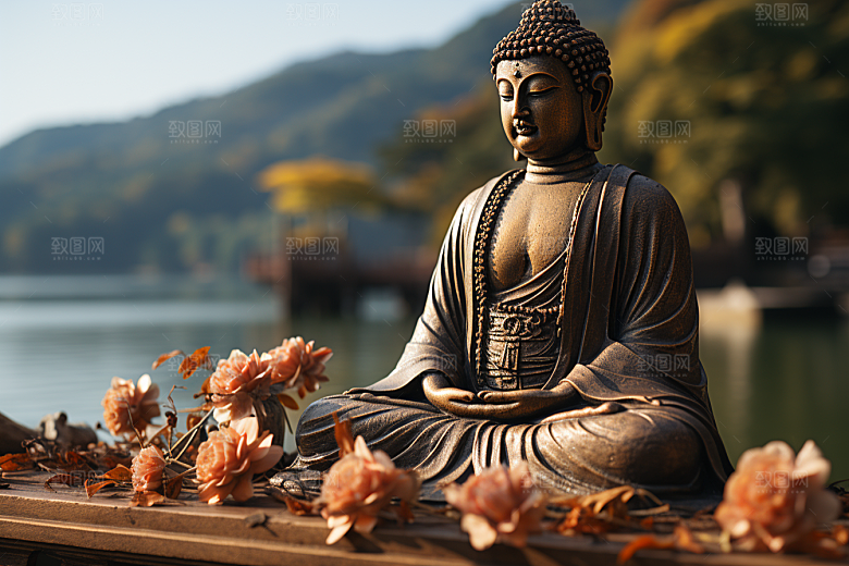 禅意佛像雕像氛围素材