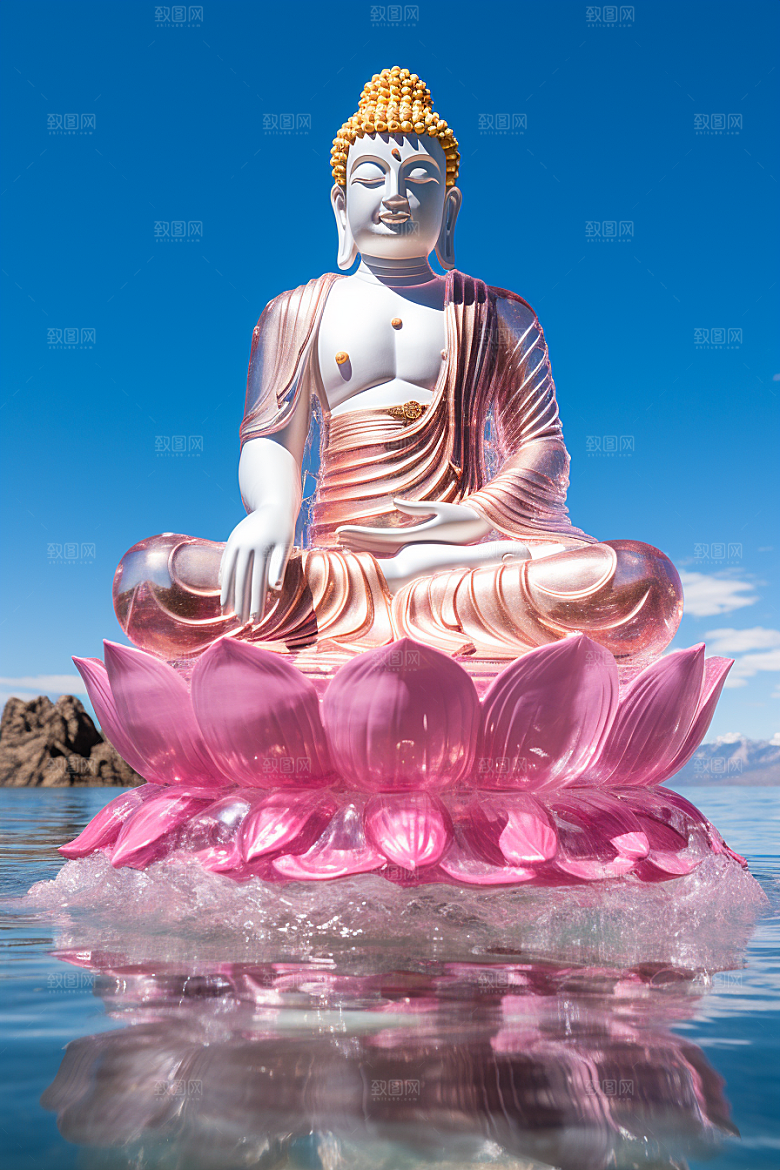 禅意佛像高山流水佛教素材