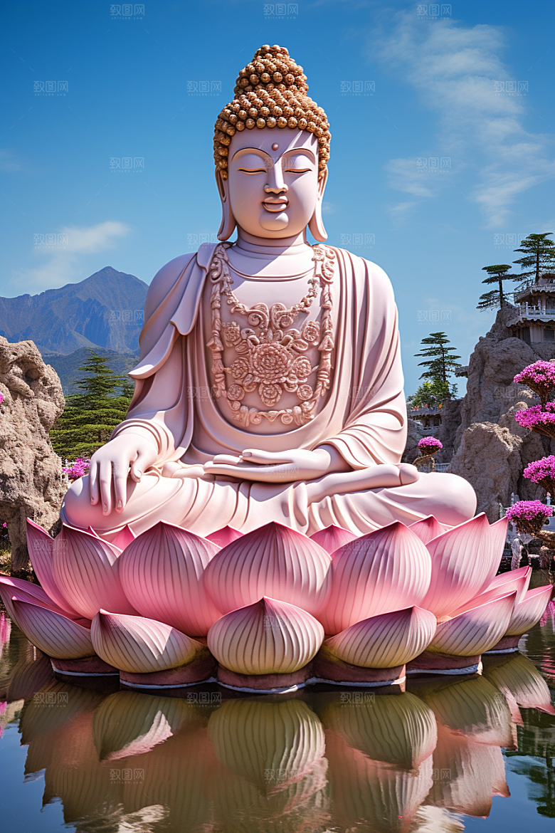 禅意佛像高山流水自然环境素材