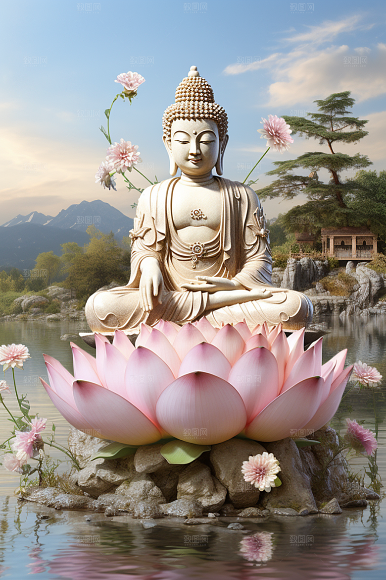禅意佛像高清山水素材