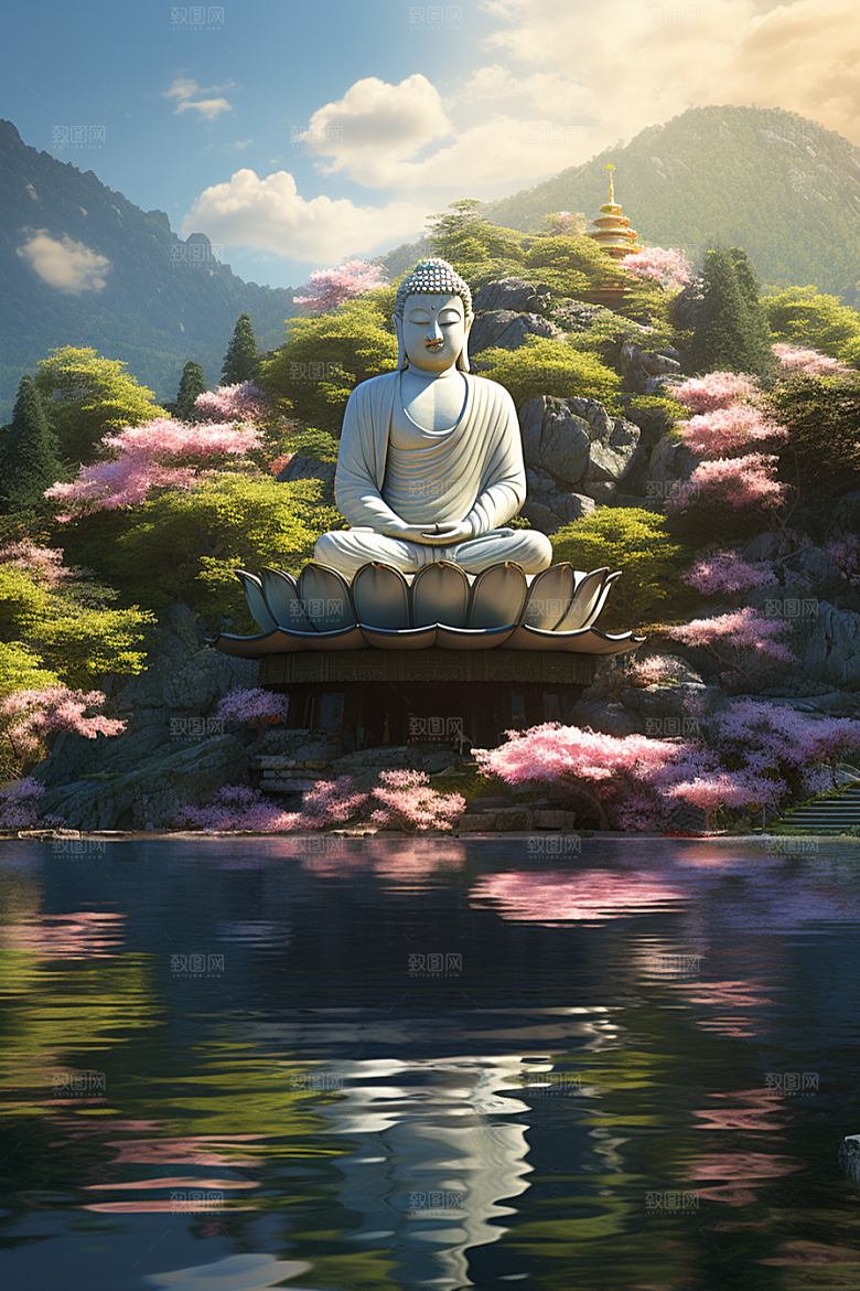 禅意佛像山水雕塑素材