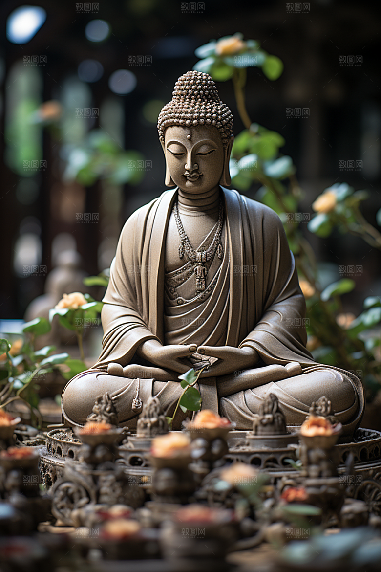 禅意佛像自然环境石雕素材