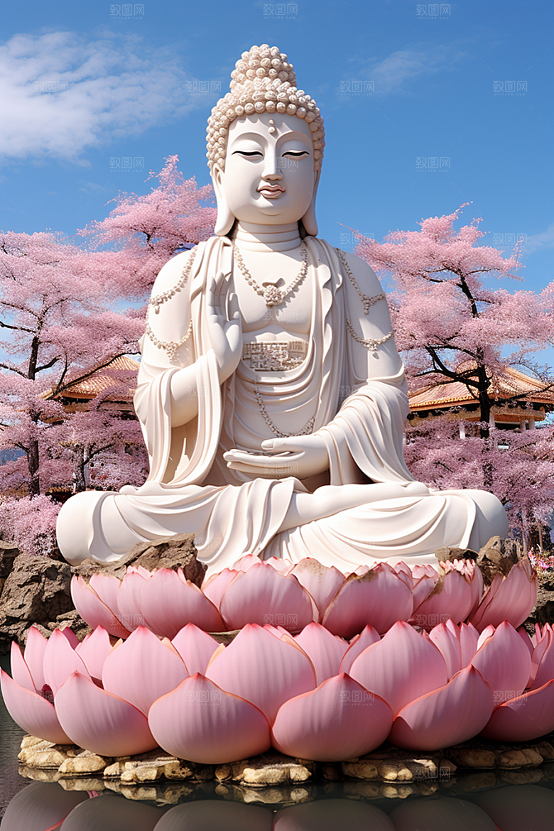 禅意佛像高山流水山水素材
