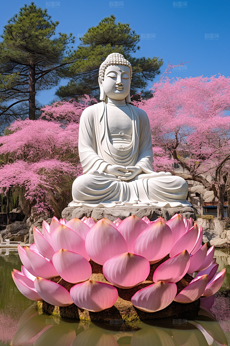 禅意佛像石雕高山流水素材