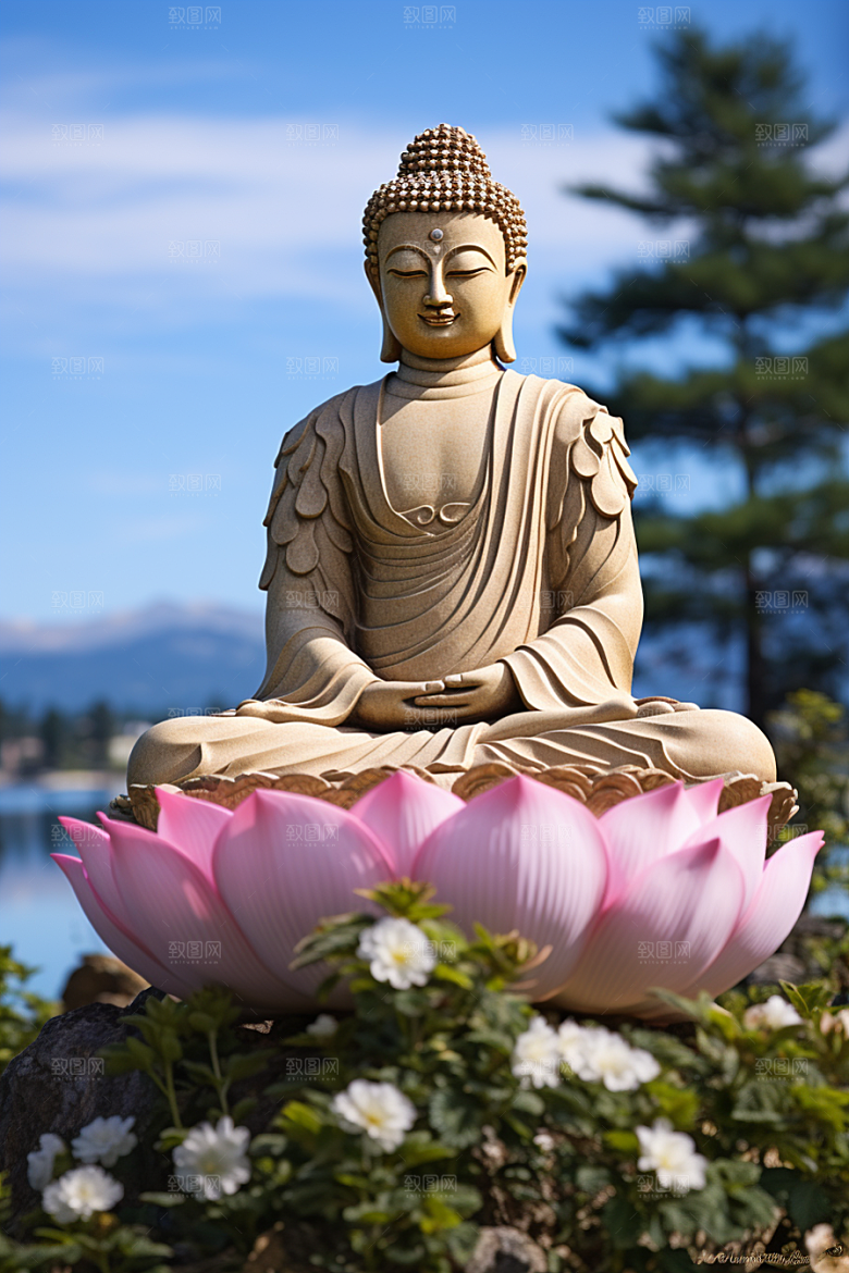 禅意佛像氛围高山流水素材