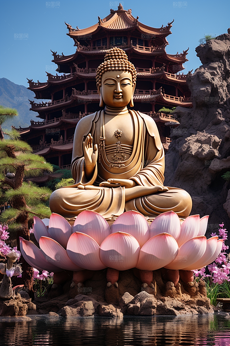 禅意佛像自然环境氛围素材