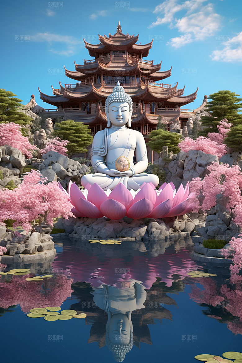 禅意佛像山水佛教素材