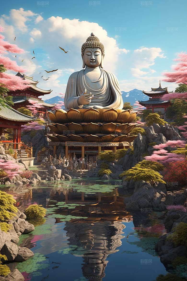 禅意佛像氛围高山流水素材