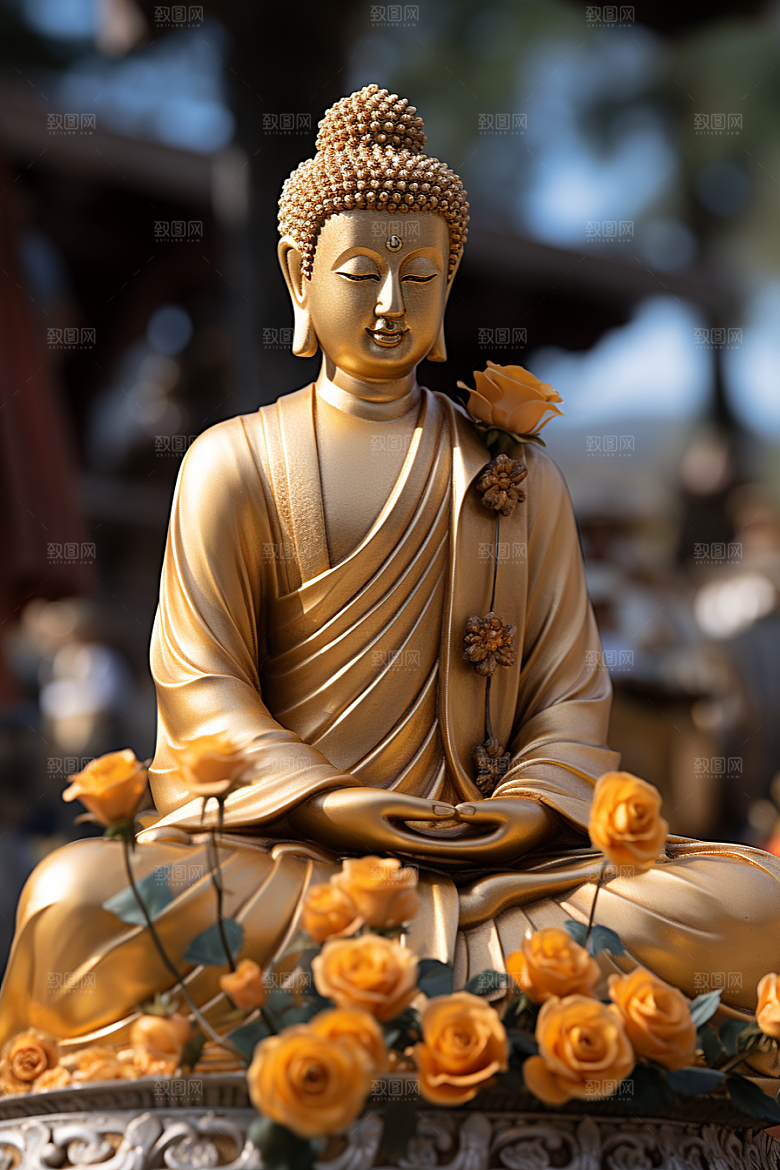 禅意佛像高山流水雕塑素材