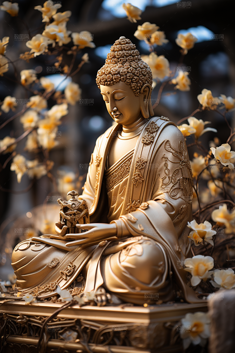 禅意佛像雕像宗教素材