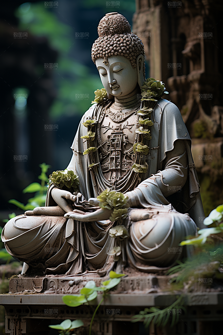 禅意佛像雕塑山水素材