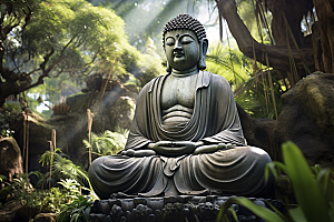 禅意佛像平和自然环境素材