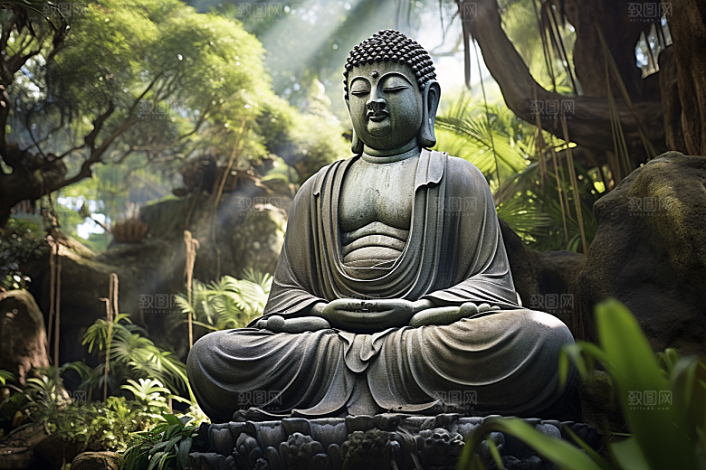 禅意佛像平和自然环境素材