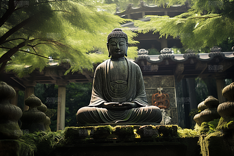 禅意佛像雕塑山水素材