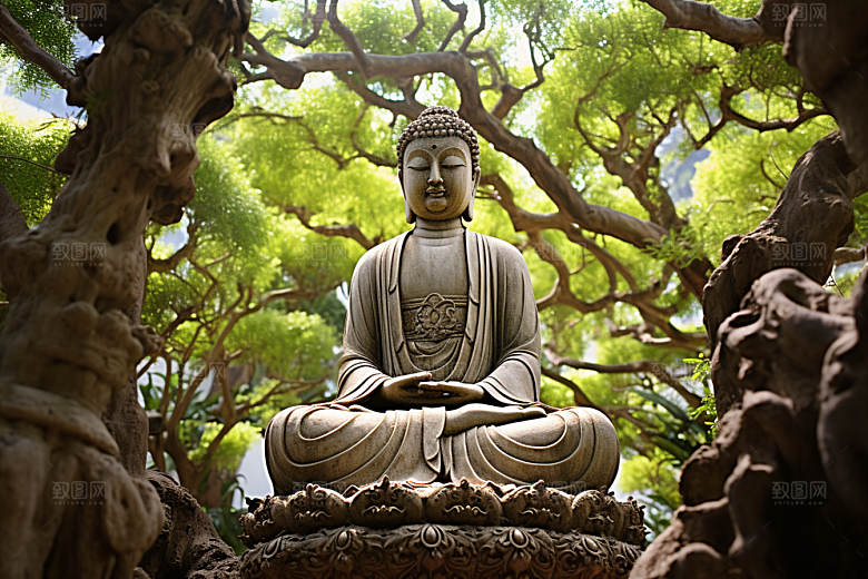 禅意佛像宗教山水素材