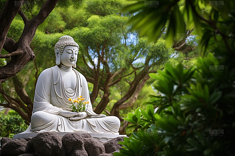 禅意佛像高山流水平和素材