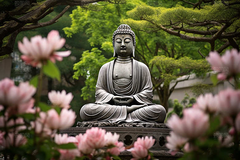 禅意佛像高山流水雕塑素材