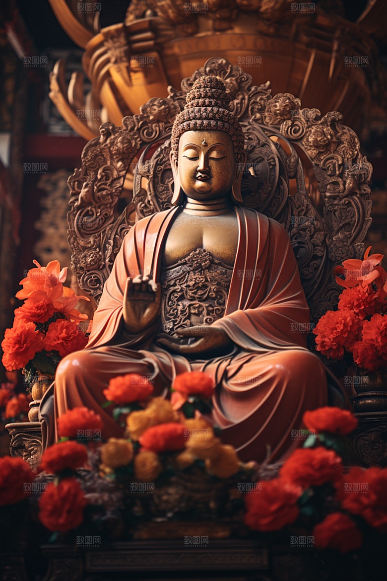 禅意佛像雕塑氛围素材