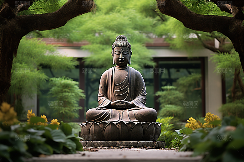 禅意佛像平和山水素材