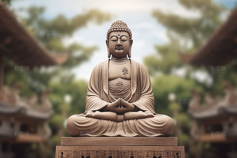 禅意佛像高山流水石雕素材