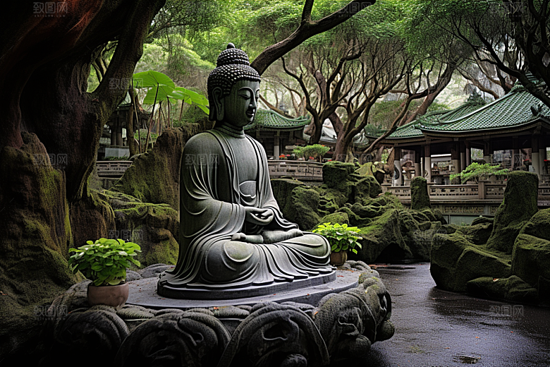 禅意佛像山水信仰素材