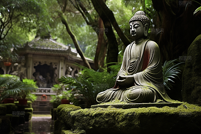 禅意佛像山水平和素材