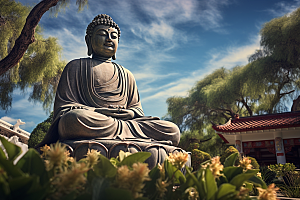 禅意佛像石雕山水素材