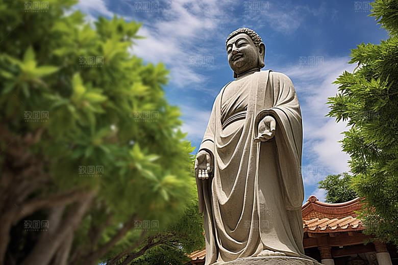 禅意佛像山水雕像素材