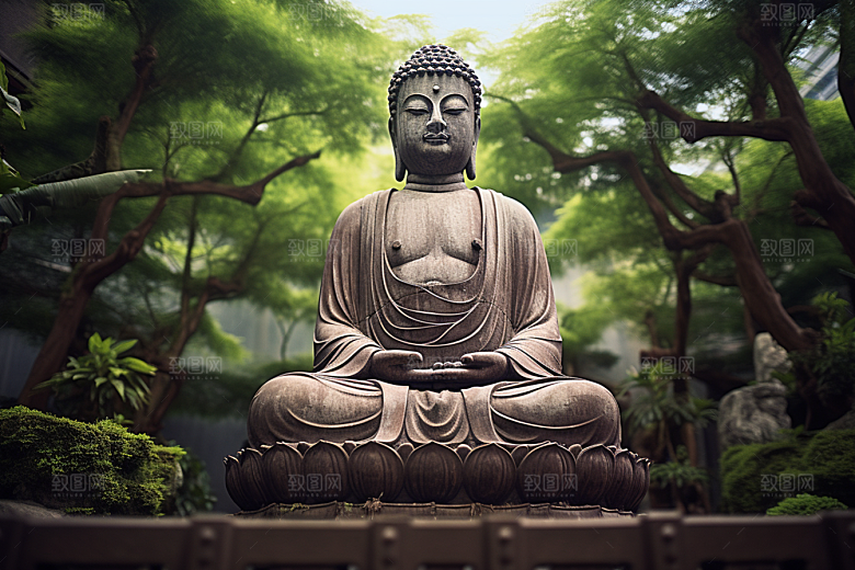 禅意佛像高山流水自然环境素材