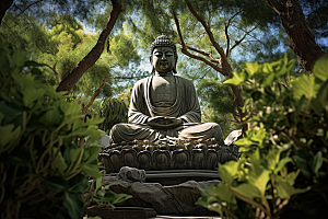 禅意佛像自然环境山水素材