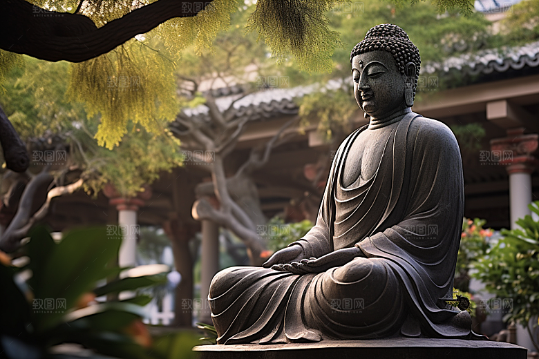 禅意佛像山水雕像素材